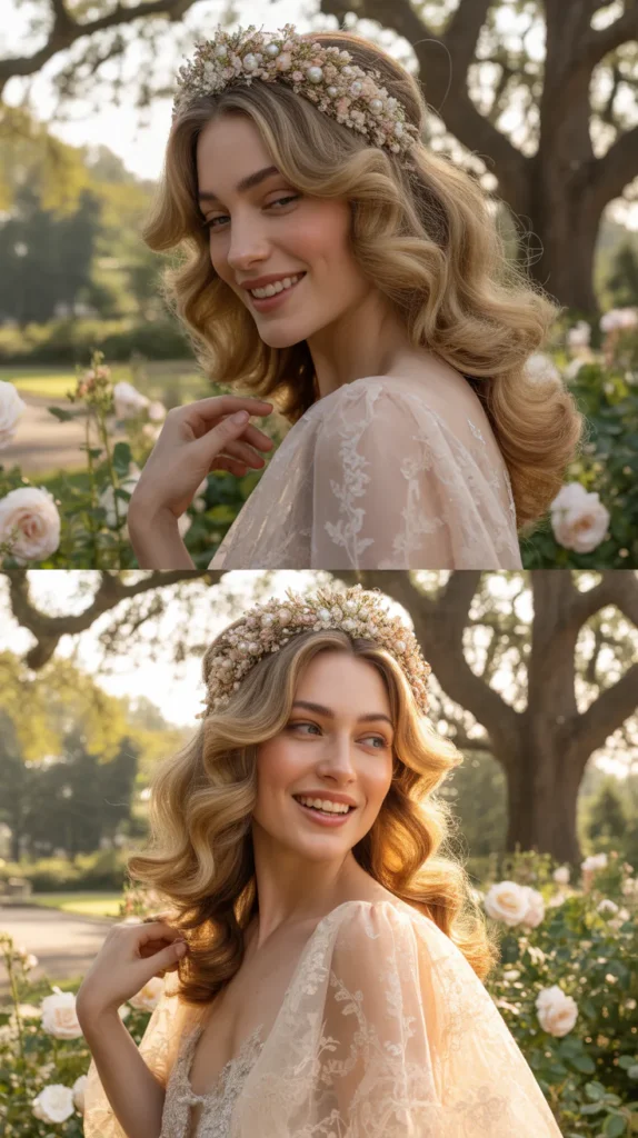 The Loose Romantic Waves with Floral and Pearl Tiara