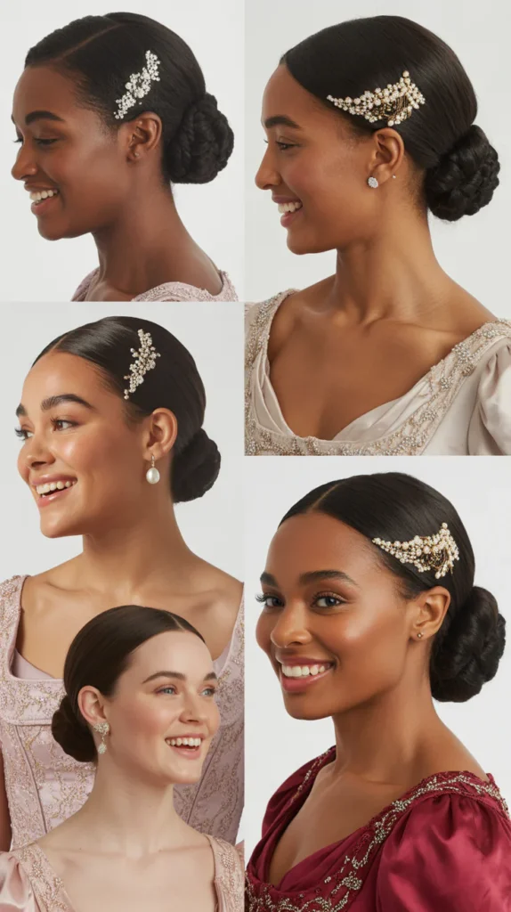 Sleek Low Bun with Decorative Parting