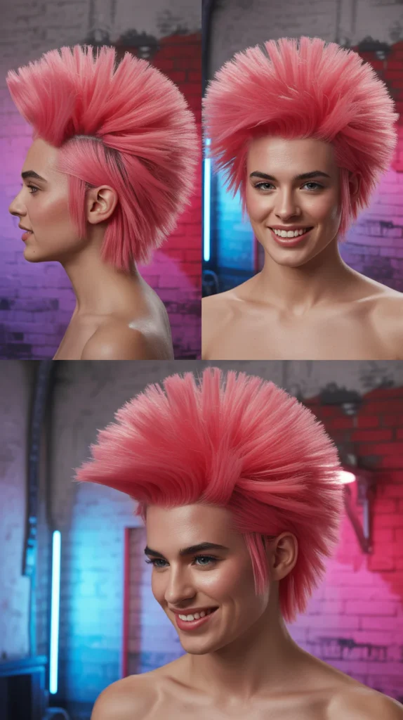 Candy Pink Crimped Mohawk Style