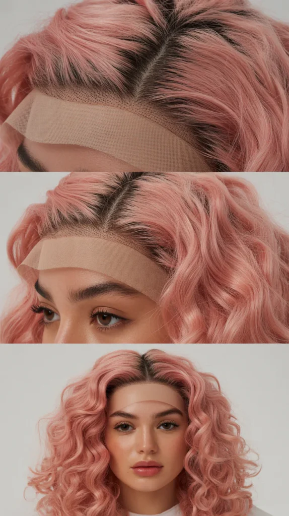 Pink Crimped Lace Front Natural Hairline Style