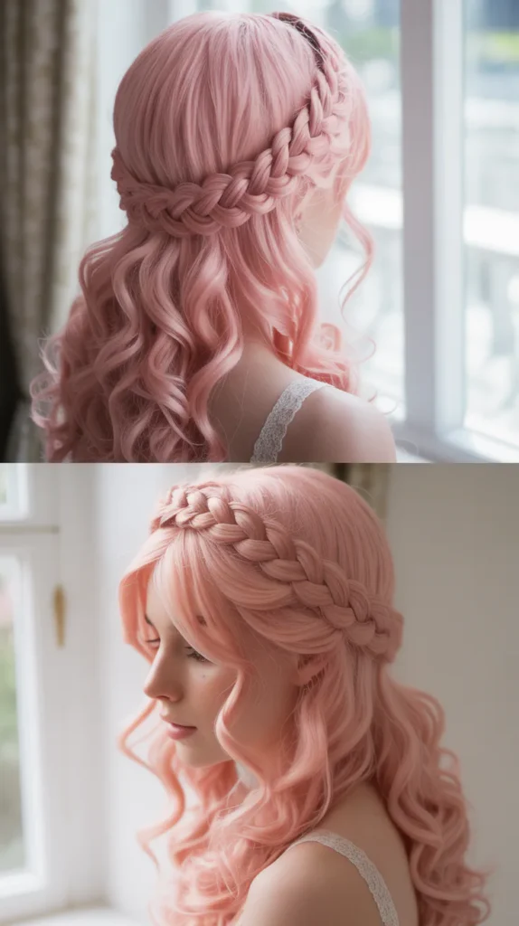 Baby Pink Half Up Half Down with Braided Crown