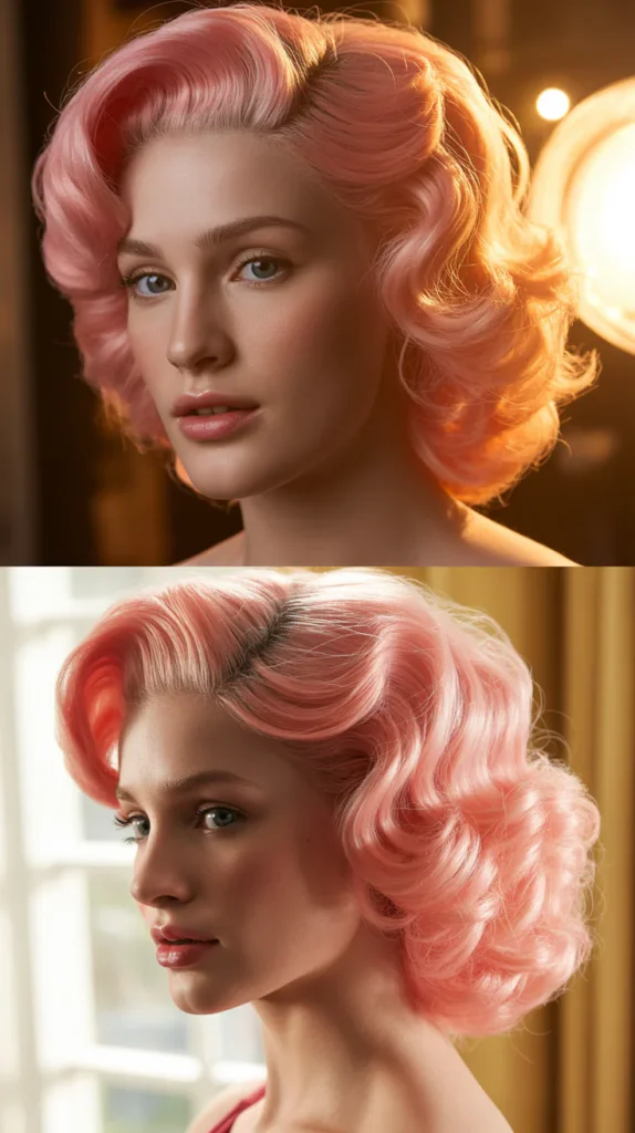 Strawberry Pink Crimped Side Swept Style