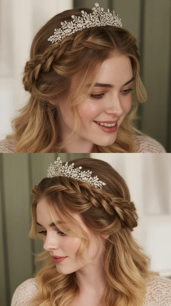 The Waterfall Braid with Vintage Diamond Tiara