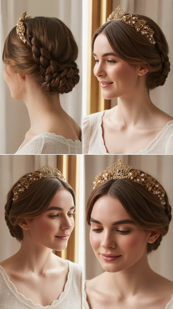 The Braided Crown Updo with Vintage Tiara