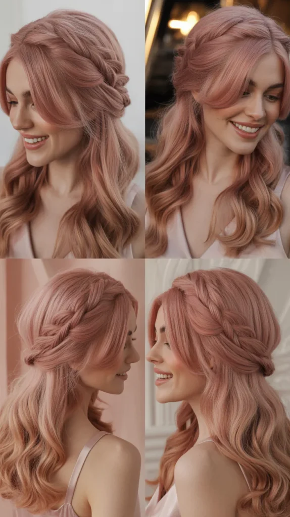 Dusty Rose Half Up Half Down with Twisted Sections