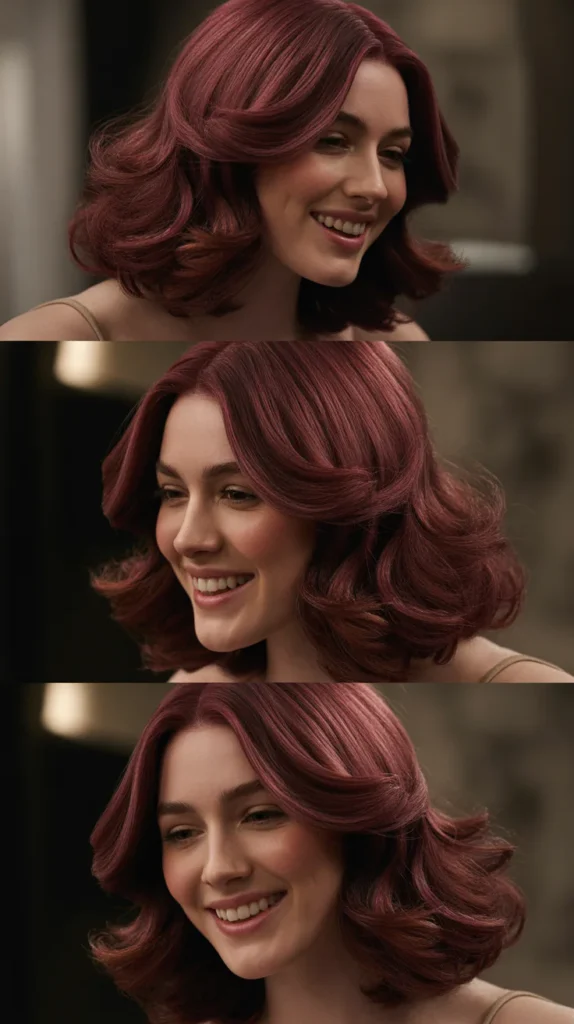 Burgundy Pink Half Up Half Down Wavy Style