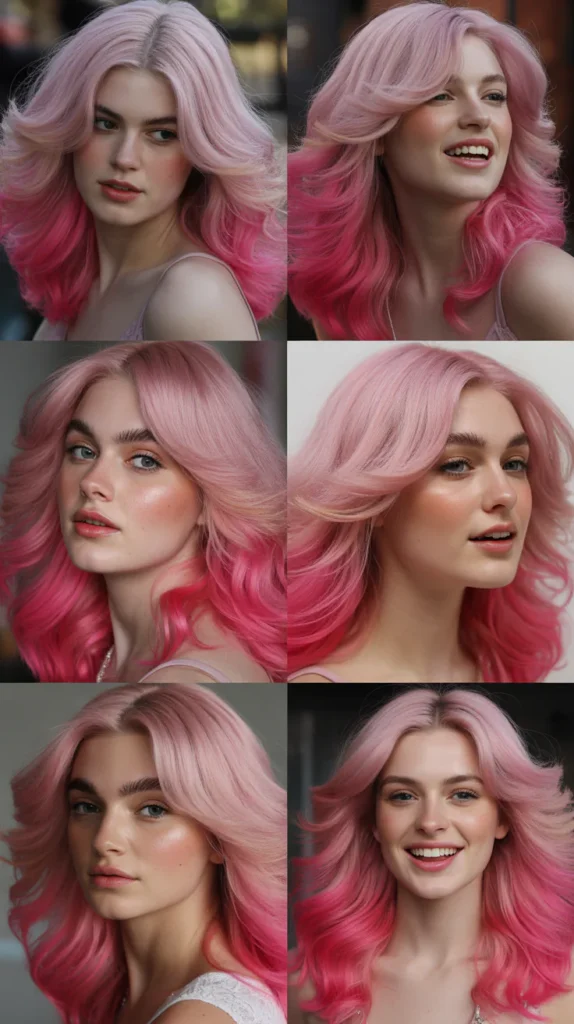 Pastel to Hot Pink Gradient Wig with Side Part