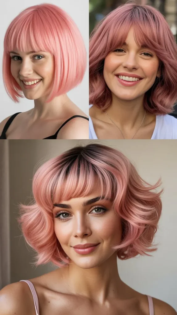 Pink Bob Wig With Bangs