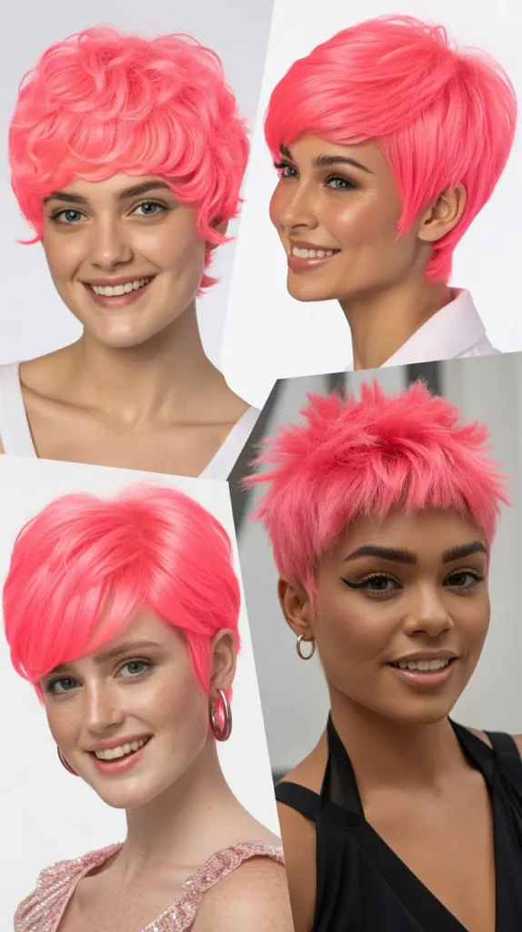 Neon Pink Textured Crop Wig