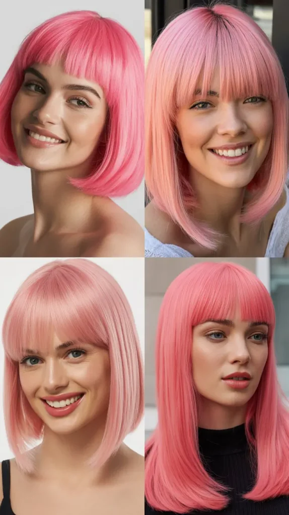 Pink Straight Wig with Blunt Bangs