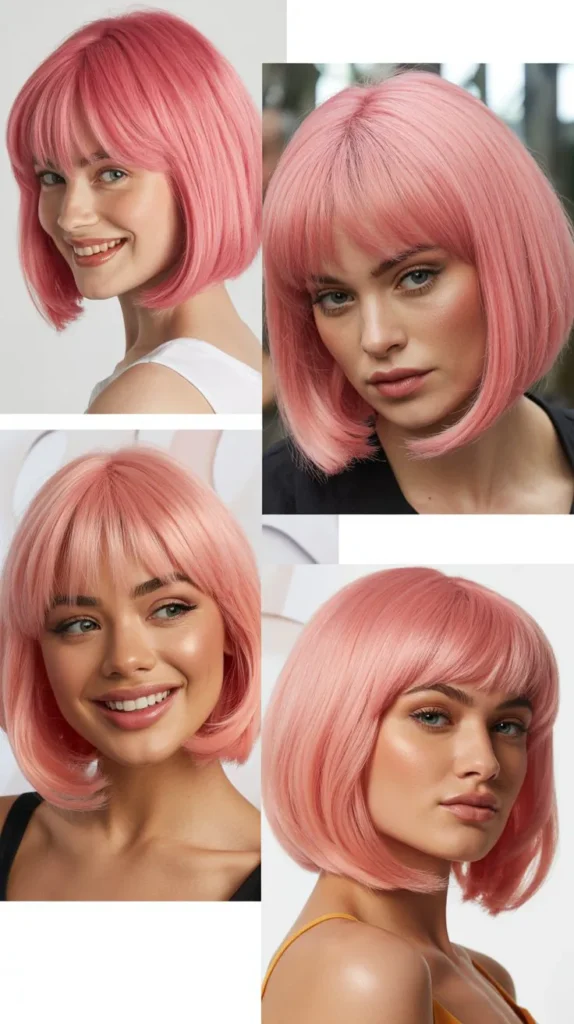 Pink Bob Wig With Curtain Bangs
