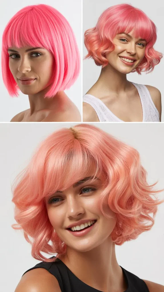  Neon Pink Bob Wig