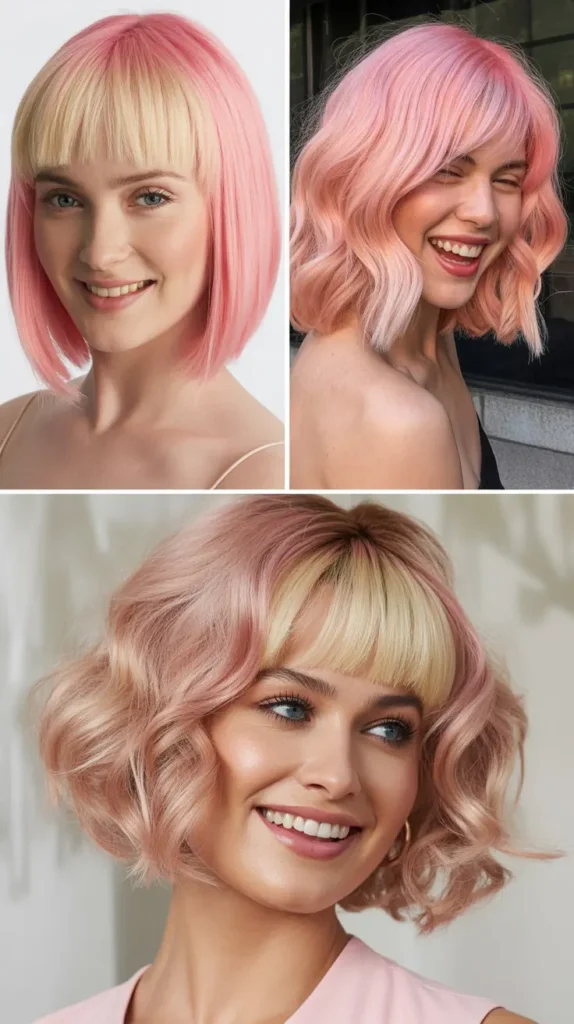 Pink Bob Wig With Highlights