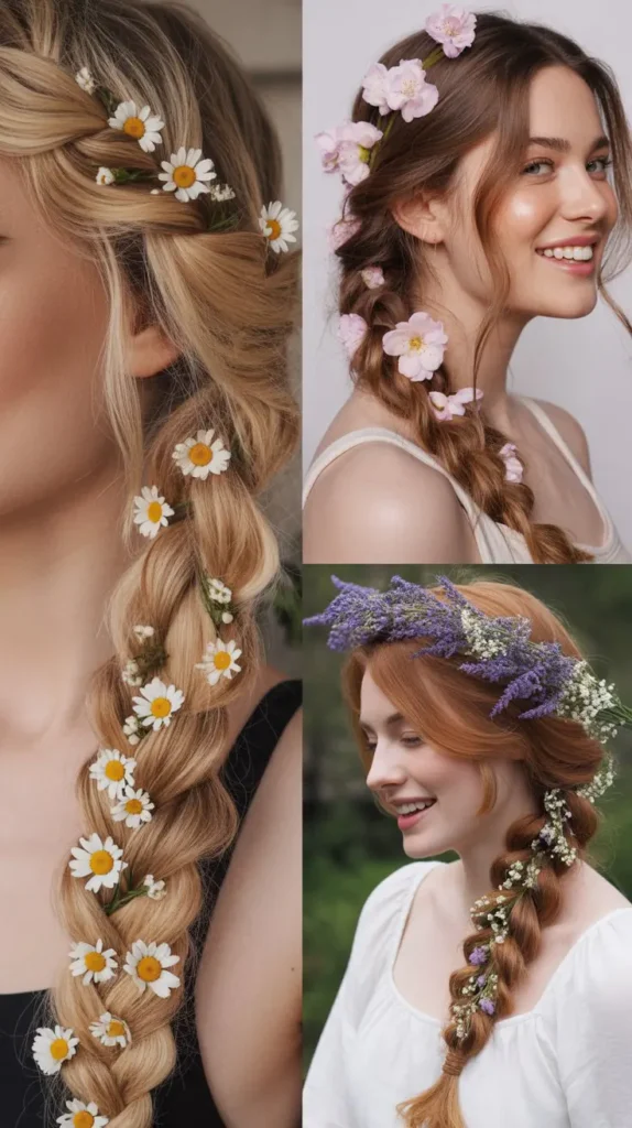 Waterfall Braid with Floral Accents