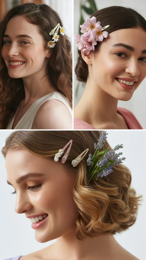Side-Swept Hair with Floral Clip