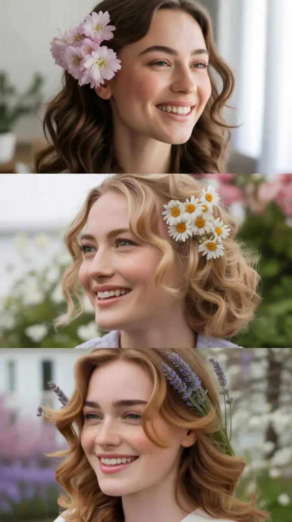 Loose Waves with Tucked Florals