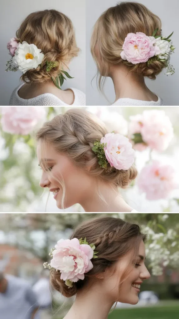 Romantic Loose Updo with Peonies