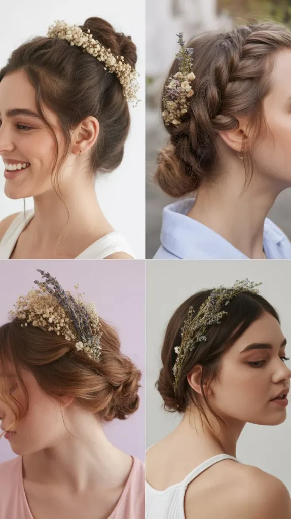 Twisted Updo with Dried Flower Sprigs