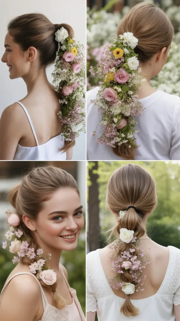  High Ponytail with Cascading Flower Garland
