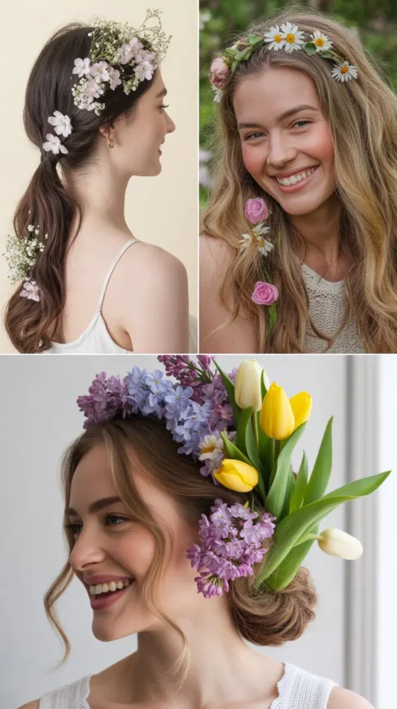 Ponytail Wrapped with Spring Blooms
