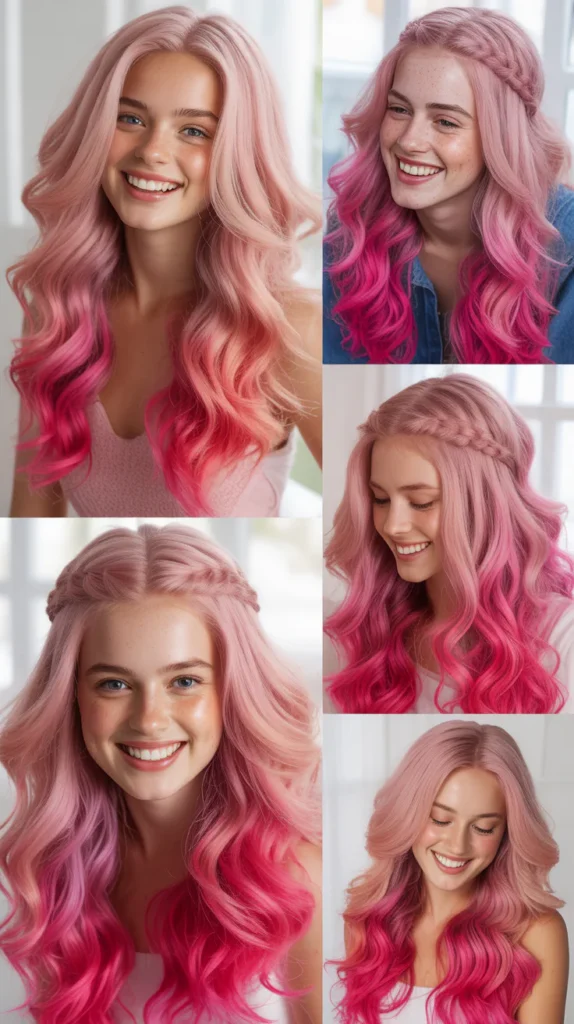 Fun Pink Wig Hairstyles with Crimps