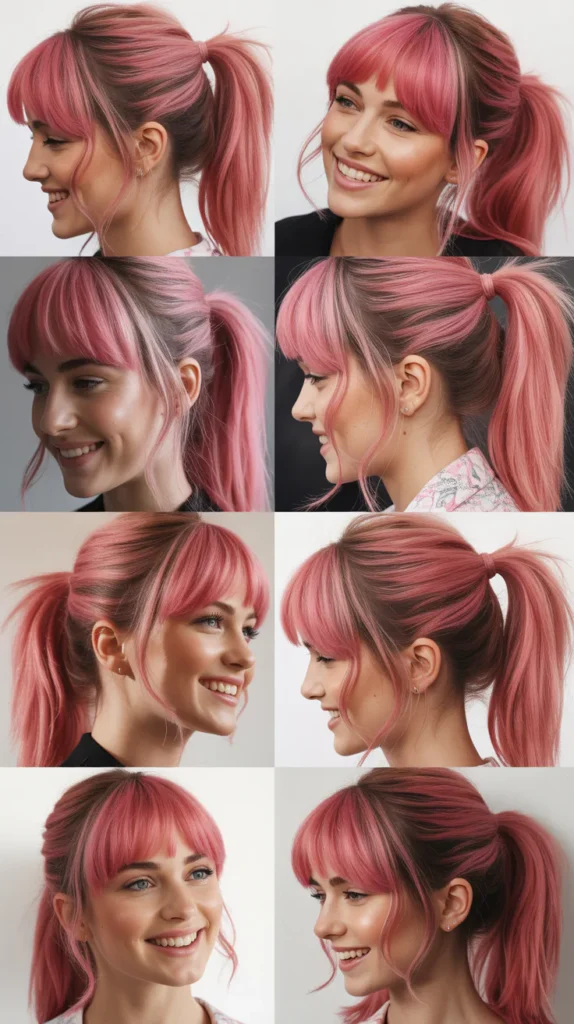 Pink Ponytail with Face-Framing Strands