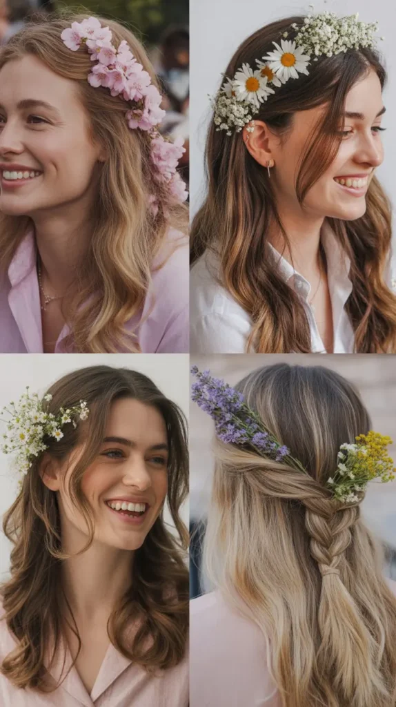 Half-Up Half-Down with Flower Pins