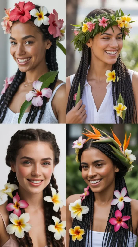Goddess Braids with Tropical Spring Blooms
