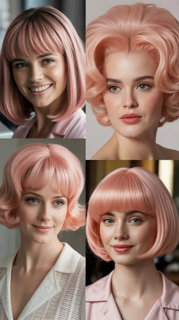 Vintage Pink Beehive Bob Wig