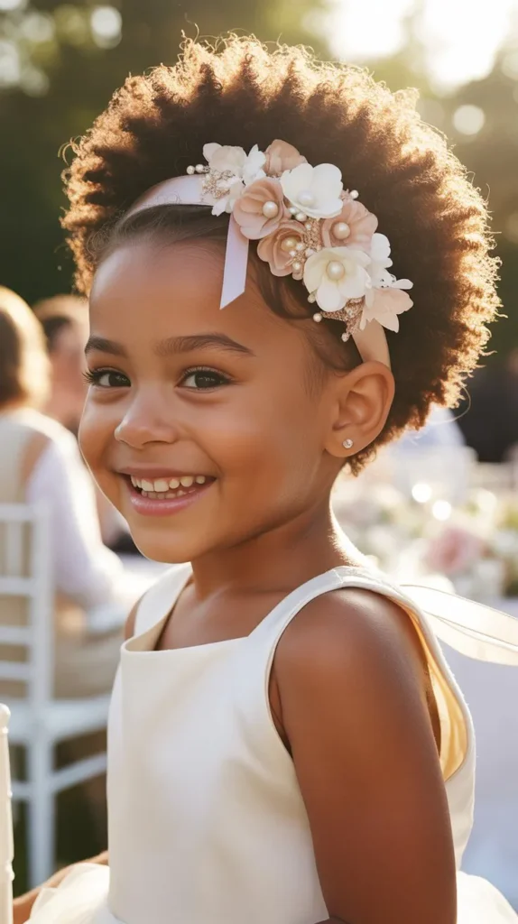 Short Afro with Floral Headband