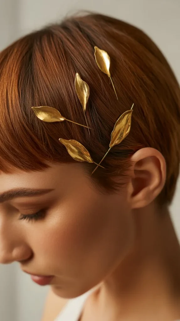  Short Hair with Gold Leaf Pins