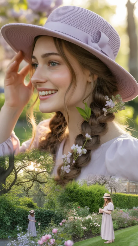 Loose Braids with a Lavender Floral Hat