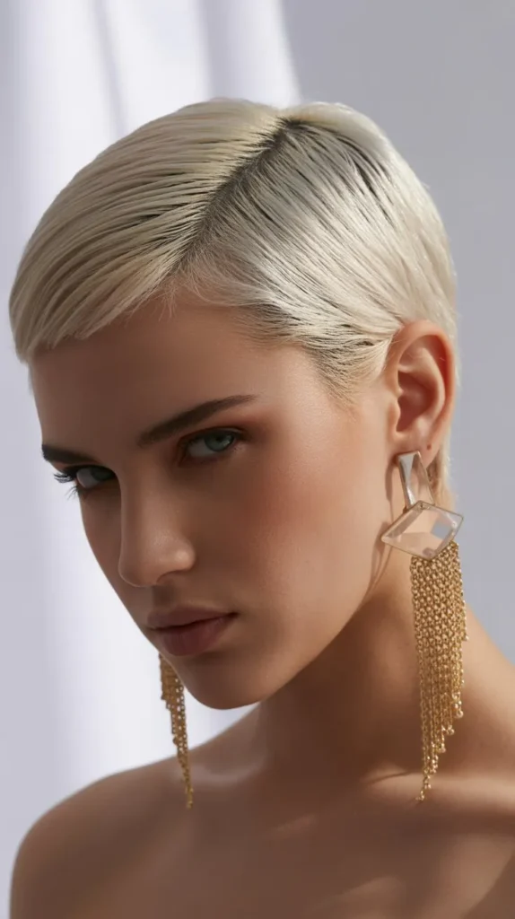 Sleek Pixie with Statement Earrings