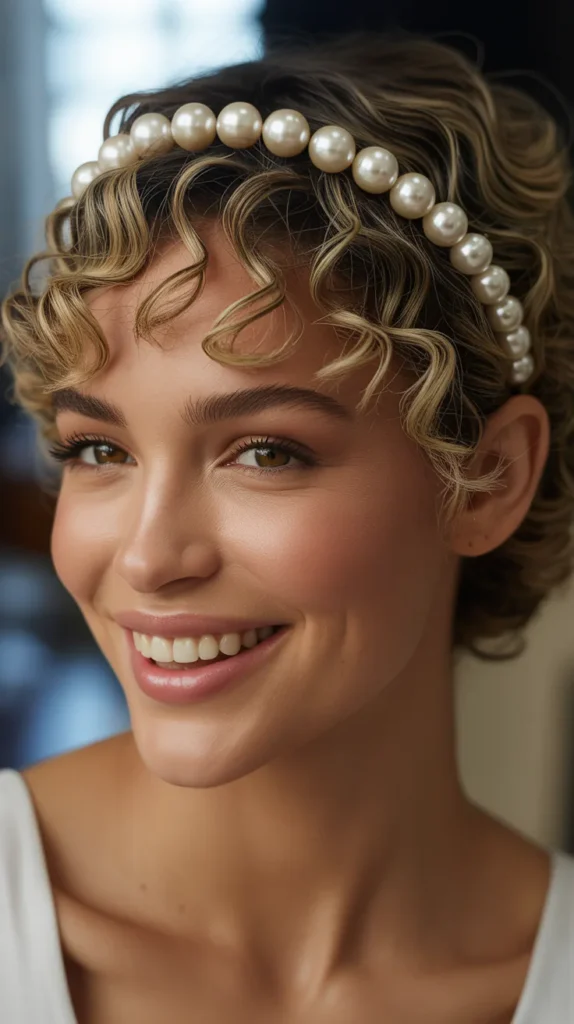 Curly Crop With Pearl Headband