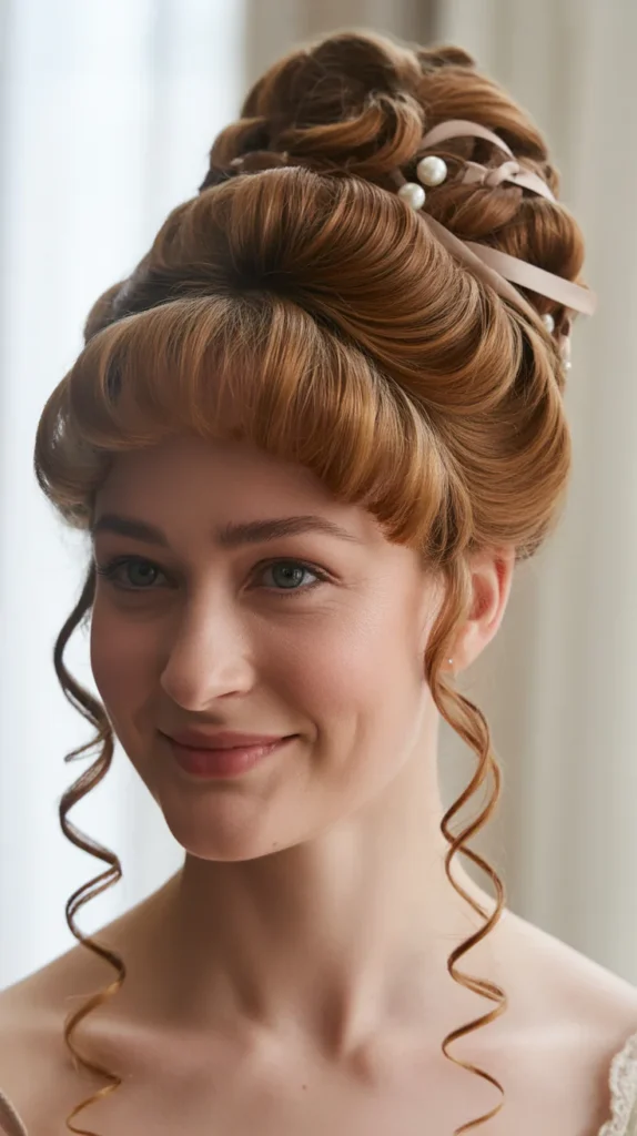 High Twisted Updo with Curled Fringe