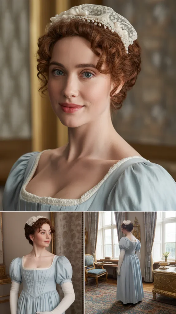 Pinned-Up Curls with a Tiny Lace Cap