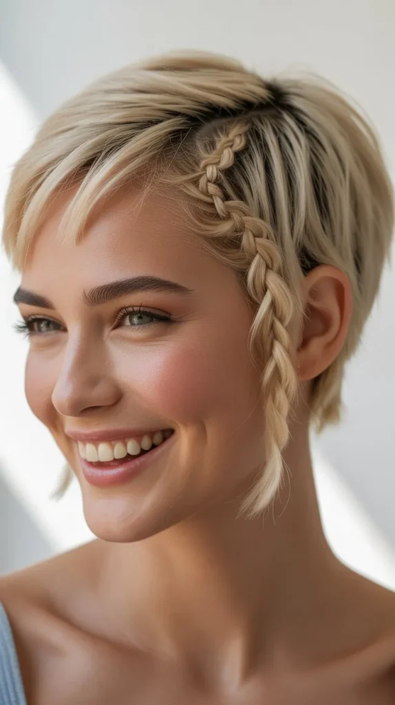 Blonde Pixie with Braided Detail