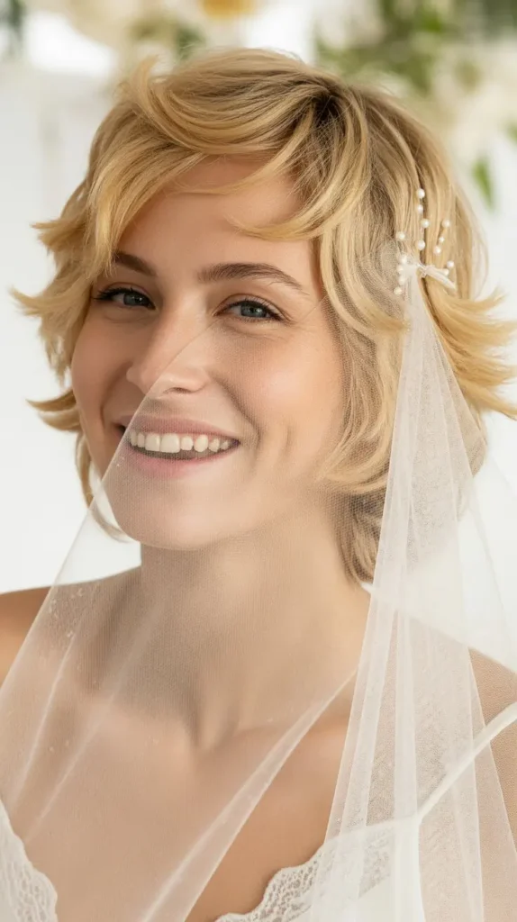 Blonde Short Hair with Mini Veil