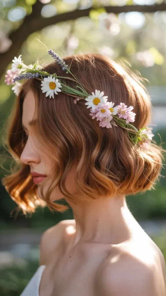 Short Hair with Fresh Flower Crown