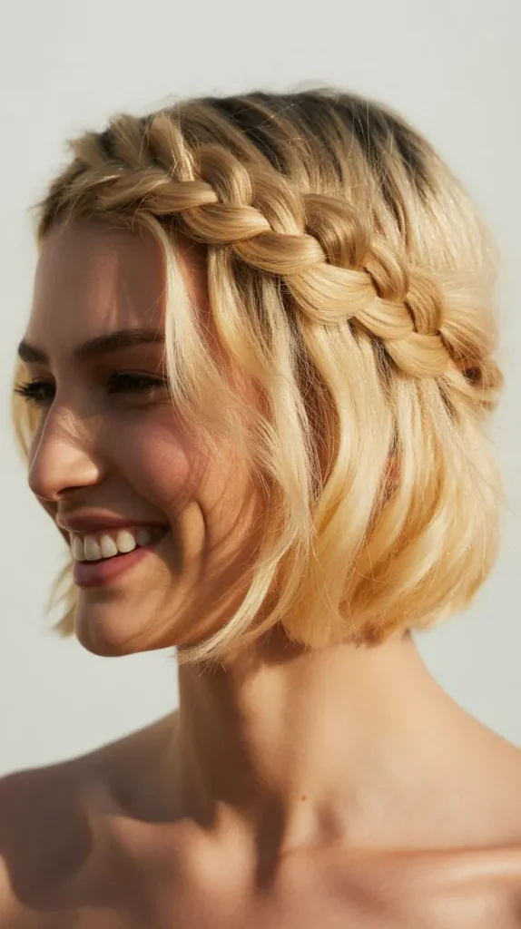 Short Blonde Hair with Half Crown Braid