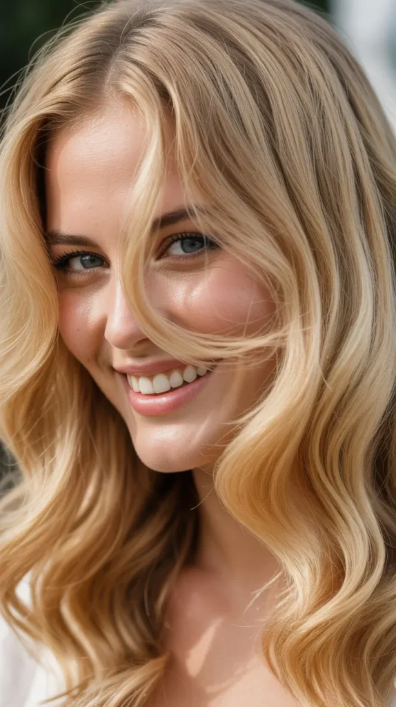 Soft Blonde Waves with Side Part