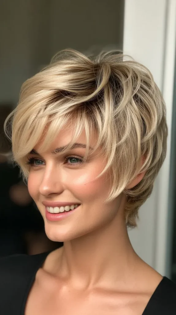 Layered Blonde Pixie with Volume