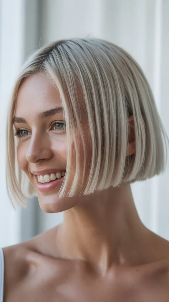Icy Blonde Blunt Bob
