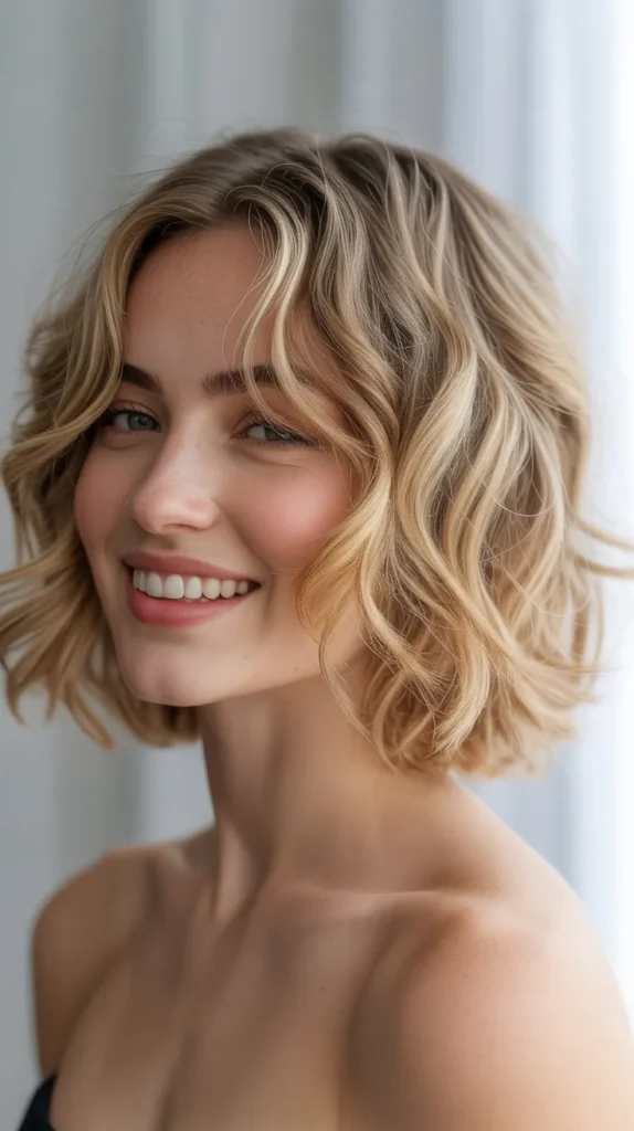 Textured Blonde Bob with Loose Waves