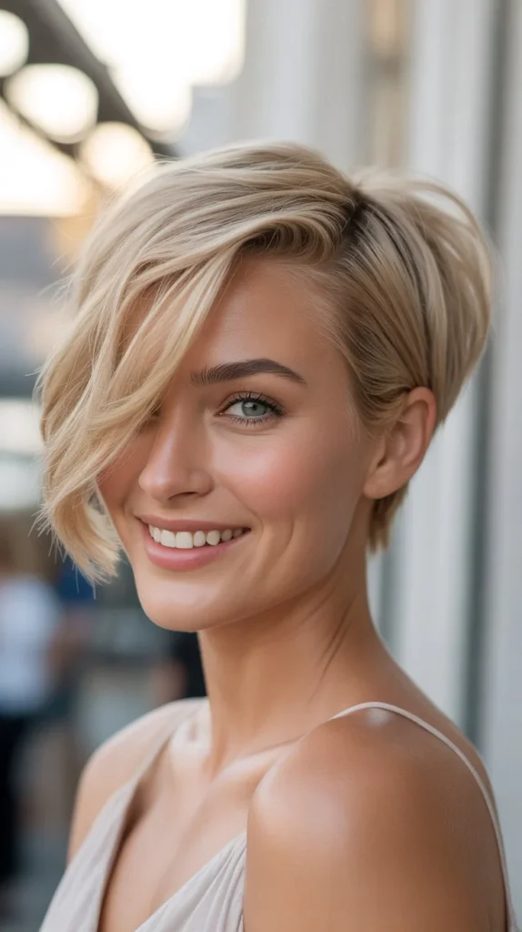 Soft Blonde Pixie with Side Sweep