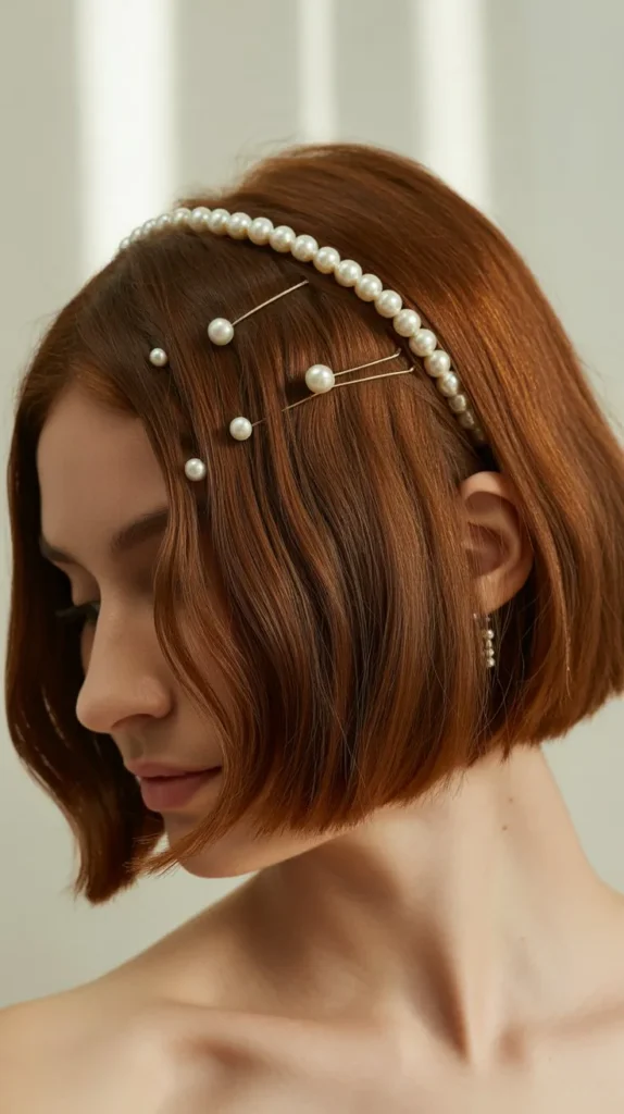 8. Short Hair with Pearl Accessories