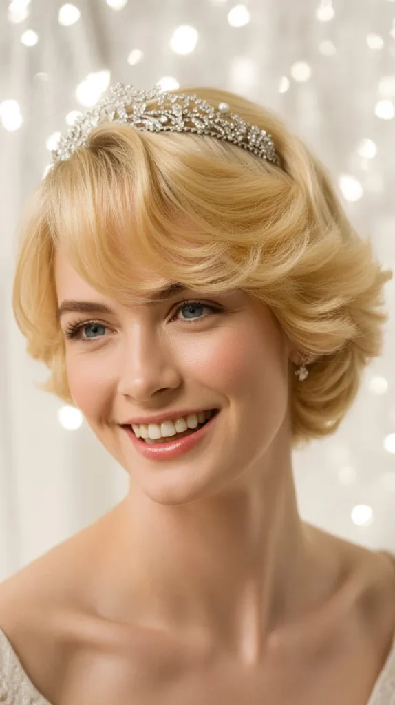 Short Blonde Hair with Elegant Tiara