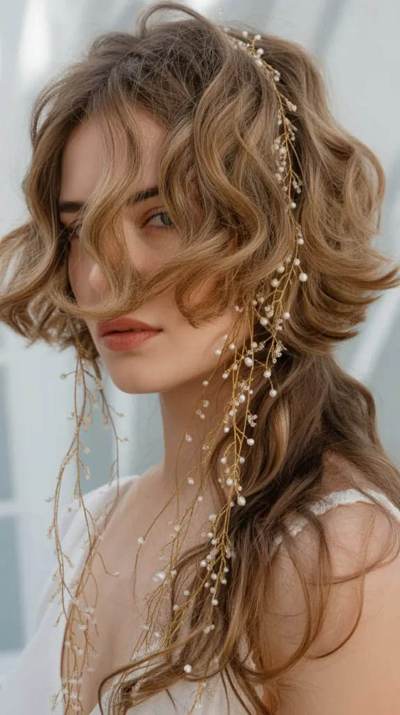 6. Tousled Short Waves with Hair Vine