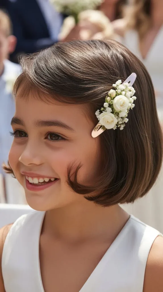 Classic Side-Part Bob with Floral Clip