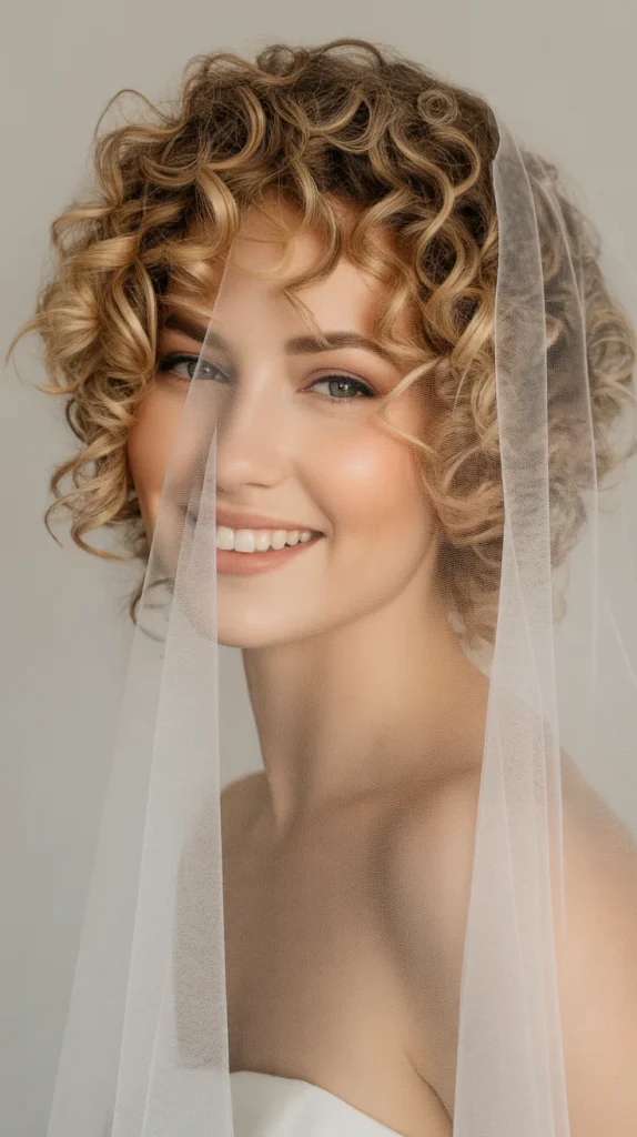 Short Curly Hair With Minimalist Veil